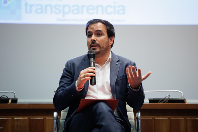 El ministro de Consumo, Alberto Garzón, preside el acto 'Transformar el futuro para mejorar la vida', en el marco de la Semana de la Administración Abierta, en la sede del Ministerio, a 24 de marzo de 2023, en Madrid (España).