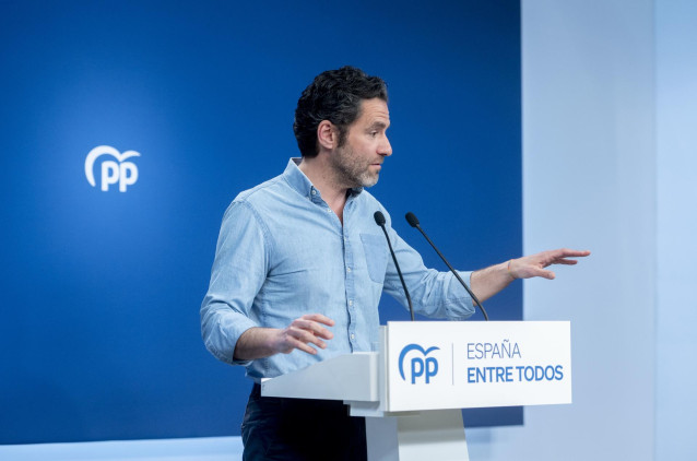 El vicesecretario de Cultura y Sociedad Abierta del Partido Popular y portavoz de campaña, Borja Sémper, ofrece una rueda de prensa, en la sede nacional del PP, a 3 de abril de 2023, en Madrid (España).