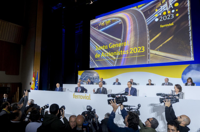 Vista general de la Junta General Ordinaria de Accionistas de Ferrovial, en el auditorio ONCE, a 13 de abril de 2023, en Madrid