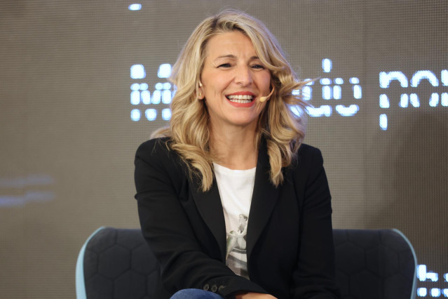 La vicepresidenta segunda y ministra de Trabajo y Economía Social, Yolanda Díaz, durante la presentación del libro ‘Melancolía. Metamorfosis de una ilusión política’, en Matadero Madrid, a 13 de abril de 2023, en Madrid (España).
