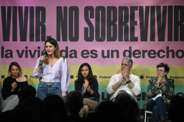 Archivo - La coportavoz de Unidas Podemos en la Asamblea de Madrid y candidata a la Presidencia regional, Alejandra Jacinto, interviene durante el acto de su partido ‘Vivir no sobrevivir. La vivienda es un derecho’, en la sede de Podemos, a 12 de marzo de