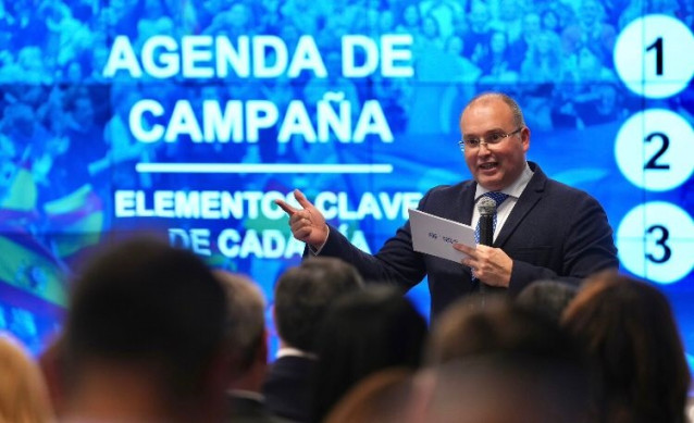 El vicesecretario de Organización del PP, Miguel Tellado, durante una jornada de trabajo con candidatos municipales, a 7 de febrero de 2023.