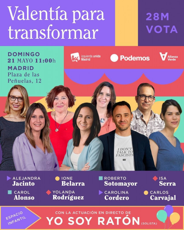 Ione Belarra e Isa Serra arroparán el domingo en Arganzuela a Jacinto y Sotomayor en el acto central de campaña de Podemos