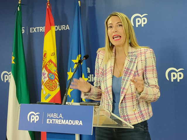 María Guardiola, en la sede del PP.