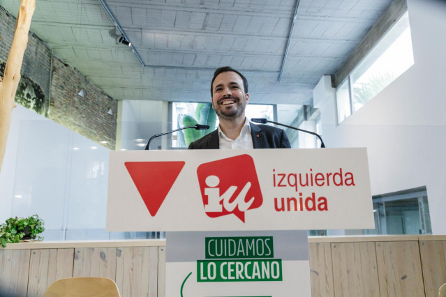 El coordinador de Izquierda Unida (IU) y ministro de Consumo, Alberto Garzón, interviene durante la reunión de la Coordinadora Federal de su partido, en Espacio Ecooo, a 4 de junio de 2023, en Madrid (España).