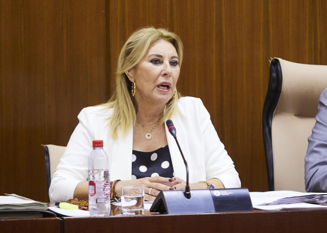 La consejera de Econom&iacute;a, Hacienda y Fondos Europeos, Carolina Espa&ntilde;a, en comisi&oacute;n parlamentaria en una foto de archivo.