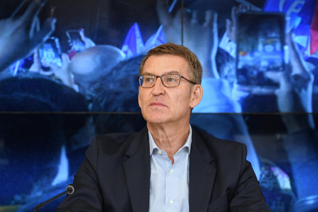 El presidente del Partido Popular y candidato a la presidencia del Gobierno, Alberto N&uacute;&ntilde;ez Feij&oacute;o, durante la reuni&oacute;n de la Junta Directiva Nacional del Partido Popular tras las elecciones generales del 23J, en la sede del PP, a 24 de julio de 2023, en Ma