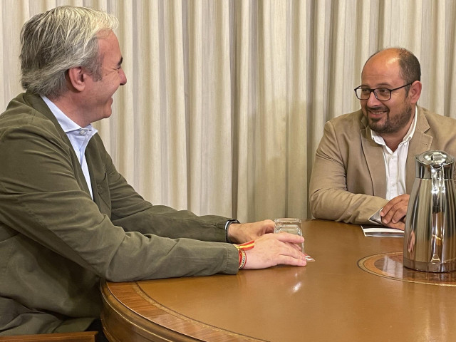 Archivo - El presidente del PP Arag&oacute;n, Jorge Azc&oacute;n, y el diputado electo del PAR, Alberto Izquierdo.