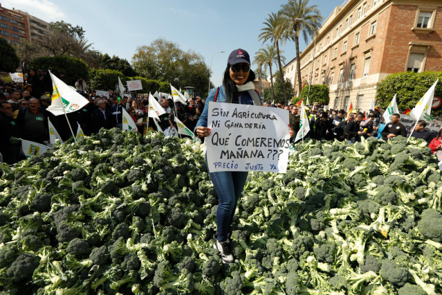 Archivo - Una de las participantes de la manifestación convocada por agricultores y ganaderos con una pancarta donde se puede leer 