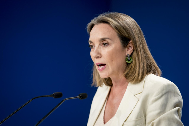 La secretaria general del Partido Popular, Cuca Gamarra, comparece en rueda de prensa tras las reunión del Comité de Dirección del Partido Popular, en la sede del partido en calle Génova, a 9 de agosto de 2023, en Madrid (España). Tras esta reunión para a