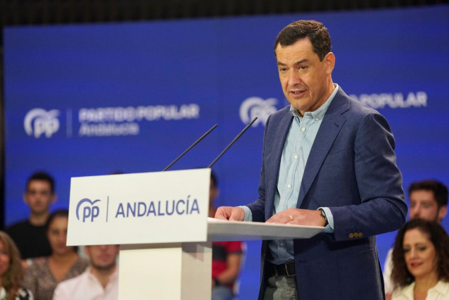 El presidente de la Junta de Andalucía y del PP-A, Juanma Moreno, en Torremolinos (Málaga), en el acto de inicio del curso político del PP-A.