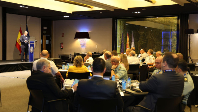 El director general de la Policía, Francisco Pardo, en una reunión en Madrid con responsables antidroga de varios países
