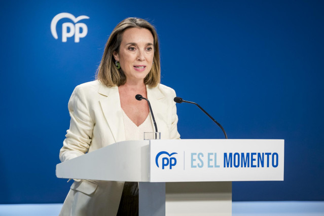 Archivo - La secretaria general del Partido Popular, Cuca Gamarra, comparece en rueda de prensa tras las reunión del Comité de Dirección del Partido Popular, en la sede del partido en calle Génova, a 9 de agosto de 2023, en Madrid (España).