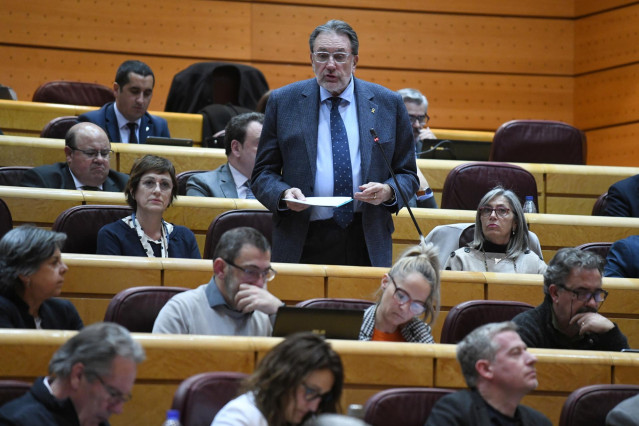 Archivo - El senador del grupo nacionalista Josep Lluís Cleries interviene durante una sesión de control al Gobierno en el Senado, a 7 de marzo de 2023, en Madrid (España). Durante el pleno, el Partido Popular ha presentado una moción por la que se insta
