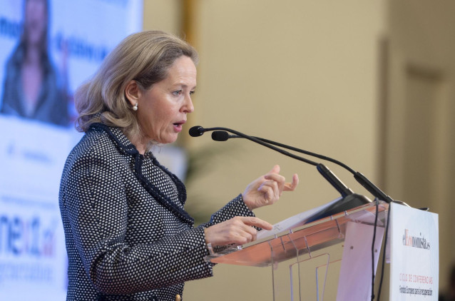 Archivo - La vicepresidenta primera y ministra de Asuntos Económicos y Transformación Digital, Nadia Calviño, interviene durante la última jornada del ciclo Next Generation, en el hotel InterContinental, a 23 de marzo de 2023, en Madrid (España). Calviño