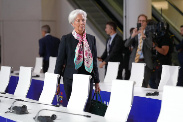 La presidenta del Banco Central Europeo (BCE), Christine Lagarde, a su llegada a la reunión informal de ministros de economía en el marco de la Presidencia de España del Consejo de Unión Europea, a 15 de septiembre de 2023, en Santiago de Compostela, A Co