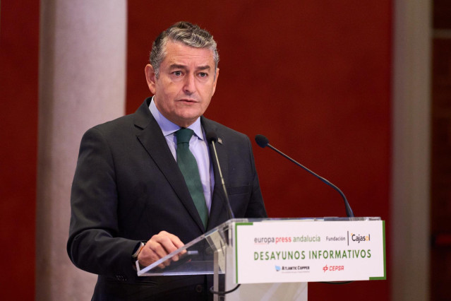 El consejero de la Presidencia, Antonio Sanz, este lunes en los desayunos informativos de Europa Press Andalucía.