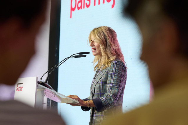 La vicepresidenta segunda y ministra de Trabajos y Asuntos Económicos, Yolanda Díaz, participa en un acto de Sumar en Espacio Rastro, a 23 de septiembre de 2023, en Madrid (España).