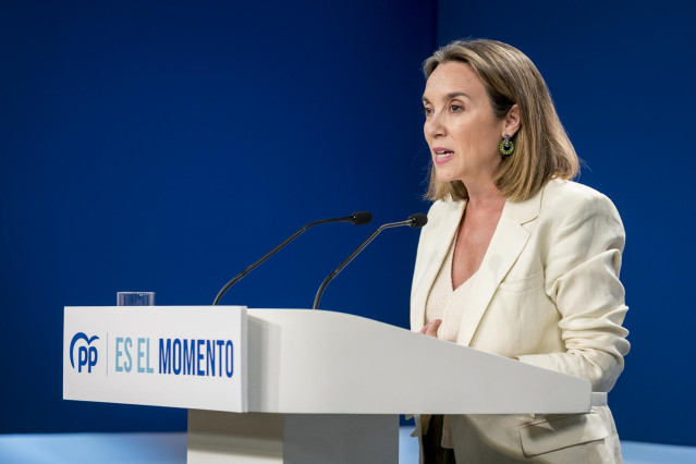 Archivo - La secretaria general del Partido Popular, Cuca Gamarra, comparece en rueda de prensa tras las reunión del Comité de Dirección del Partido Popular, en la sede del partido en calle Génova, a 9 de agosto de 2023, en Madrid (España). Tras esta reun
