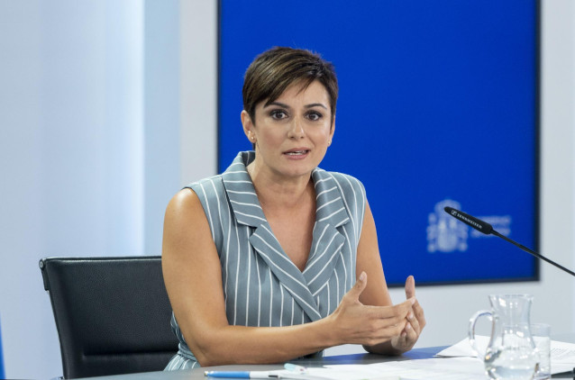 La ministra Portavoz y de Política Territorial, Isabel Rodríguez, durante una rueda de prensa posterior a la reunión del Consejo de Ministros, en el Palacio de la Moncloa, a 29 de agosto de 2023, en Madrid (España).