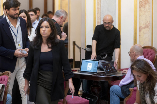 La portavoz de Vox en el Congreso, Pepa Rodríguez de Millán, a su llegada a una rueda de prensa