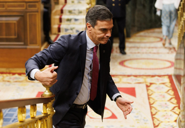 El presidente del Gobierno en funciones, Pedro Sánchez, durante el pleno de investidura del líder del Partido Popular, en el Congreso de los Diputados, a 27 de septiembre de 2023, en Madrid (España).