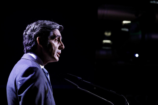 Archivo - El presidente ejecutivo de Telefónica, José María Álvarez-Pallete, interviene en la Jornada Confederal ‘Agenda Digital Web 3.0. Tecnología, Gobernanza, Trabajo’, en la Fundación Telefónica, a 27 de abril de 2023, en Madrid (España).