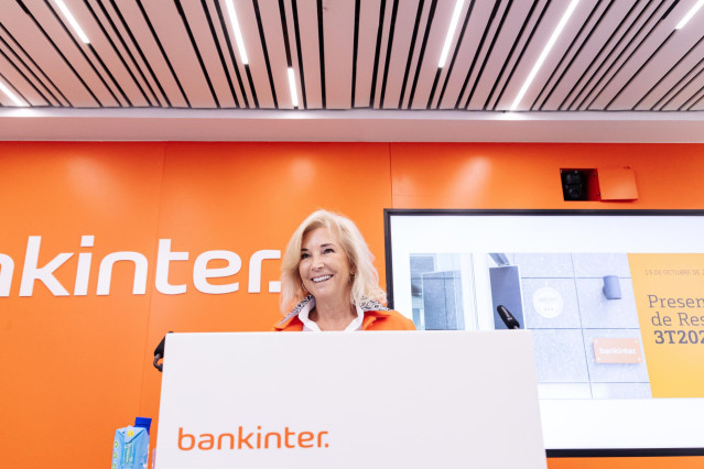 La consejera delegada de Bankinter, María Dolores Dancausa, interviene durante la presentación de los resultados del tercer trimestre de Bankinter, a 19 de octubre de 2023, en Madrid (España).