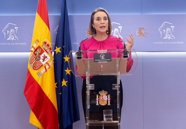 La secretaria general del Partido Popular, Cuca Gamarra, durante una rueda de prensa, en el Congreso de los Diputados, a 7 de noviembre de 2023, en Madrid (España). Gamarra ha comparecido después de que el Partido Popular emitiera un comunicado tras los l