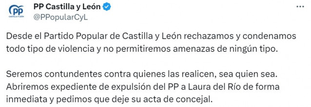 El PP de CyL abrirá expediente a la concejala que pidió 