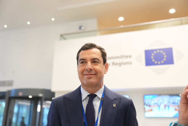 El presidente de la Junta de Andalucía, Juanma Moreno, este jueves en Bruselas
