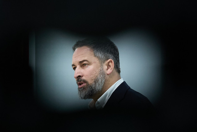 El presidente de Vox, Santiago Abascal, ofrece una rueda de prensa tras la reunión del Comité de Acción Política de Vox, en la sede Nacional de Vox.