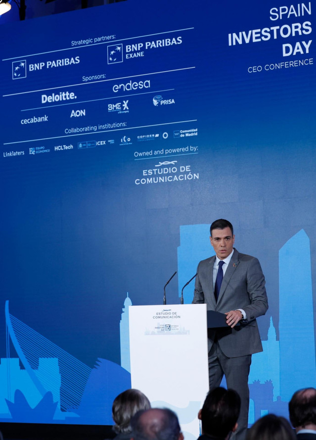 El Presidente del Gobierno, Pedro Sánchez, durante su intervención el año pasado en el acto de clausura del foro Spain Investors Day.