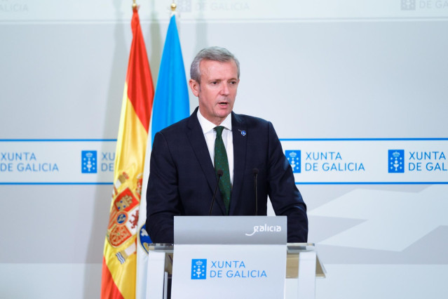El presidente de la Xunta, Alfonso Rueda, en la rueda de prensa posterior a la reunión del Consello