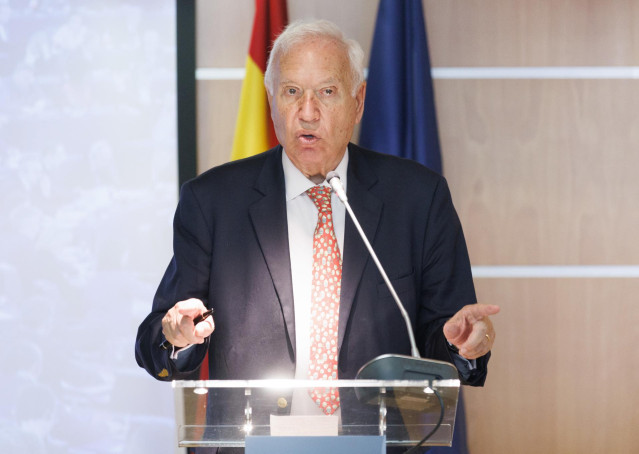 Archivo - El exministro de Exteriores José Manuel García-Margallo interviene durante el seminario de alto nivel ‘Reglamento y Directiva de Requisitos de Capitales (CRR/CRD)’, en la sede de la Oficina del Parlamento Europeo en España, a 9 de junio de 2023,