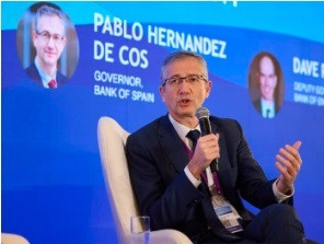 El gobernador del Banco de España, Pablo Hernández de Cos, en su intervención en el panel 