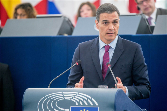El presidente del Gobierno, Pedro Sánchez, en el Parlamento Europeo.