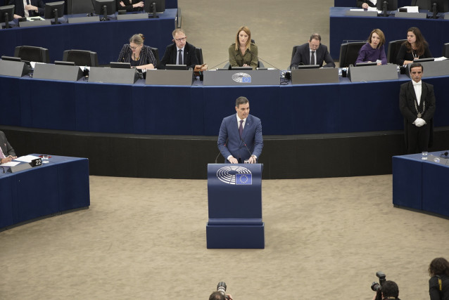 El presidente del Gobierno, Pedro Sánchez, comparece ante el Parlamento Europeo