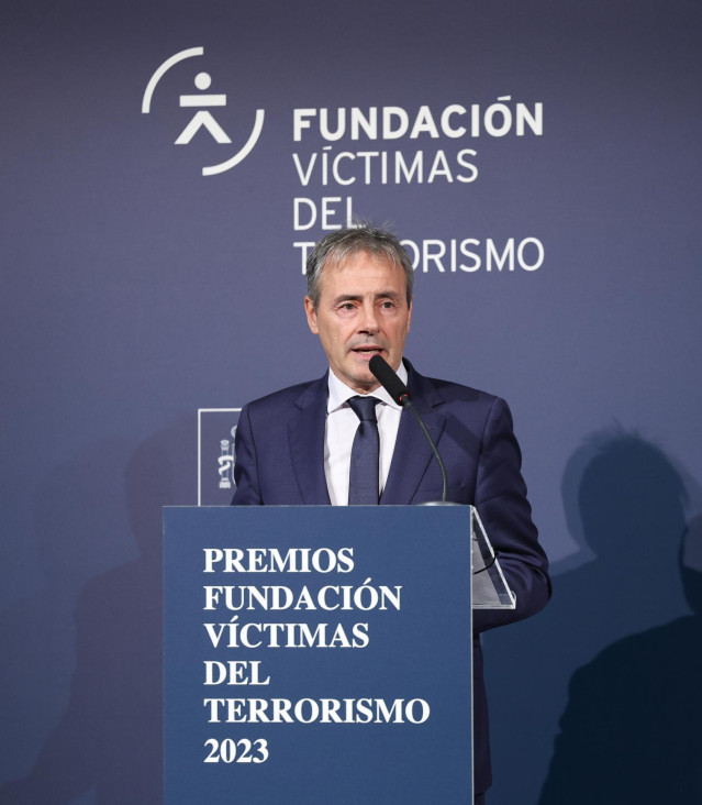 El presidente de la Fundación Víctimas del Terrorismo, Tomás Caballero, interviene durante la XX edición de los Premios Anuales de la Fundación Víctimas del Terrorismo