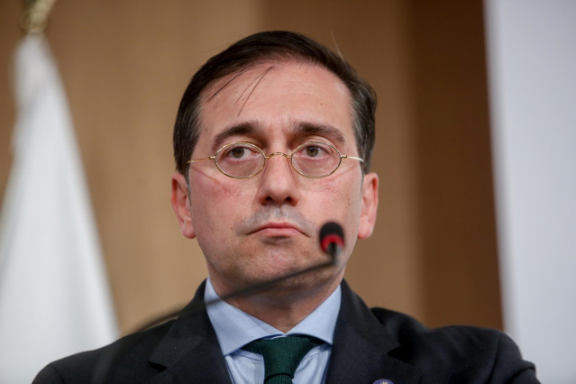 Archivo - El ministro de Asuntos Exteriores, Unión Europea y Cooperación, José Manuel Albares, comparece en rueda de prensa tras participar en la III Asamblea General de la Alianza del Sahel, en el Ministerio de Asuntos Exteriores, a 4 de abril de 2022, e