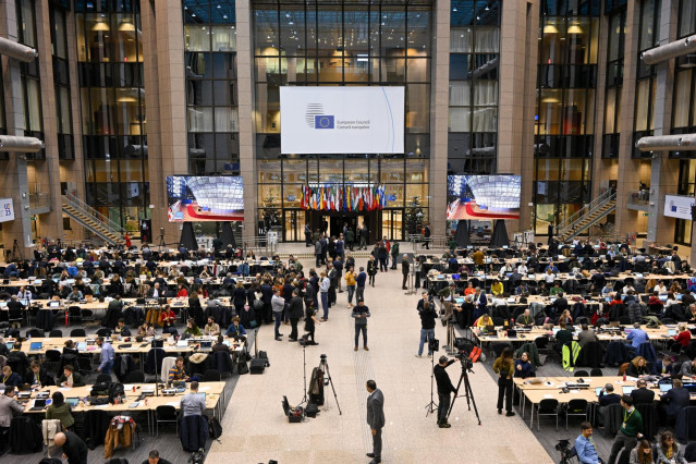 Sala de prensa durante la reunión de líderes de la Unión Europea