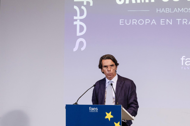 Archivo - El expresidente del Gobierno de España José María Aznar interviene durante la inauguración de una nueva edición del Campus FAES, en el Hotel Petit Palace Savoy Alfonso XII, a 12 de septiembre de 2023, en Madrid (España).