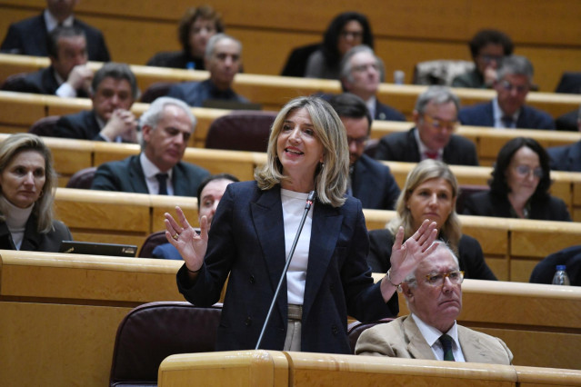 La nueva portavoz del PP en el Senado, Alicia García, interviene durante un pleno en el Senado, a 19 de diciembre de 2023, en Madrid (España). El Gobierno de coalición PSOE-Sumar se enfrentan a las preguntas del Senado en la sesión de Control al Gobierno.