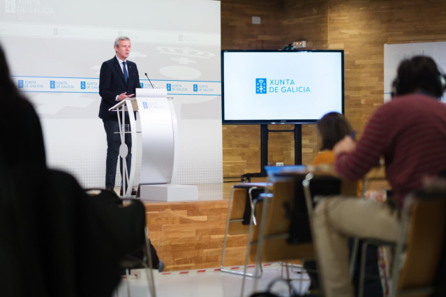 El presidente de la Xunta, Alfonso Rueda, en rueda de prensa.