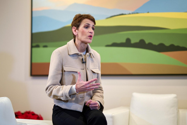 María Chivite, presidenta del Gobierno de Navarra, durante la grabación de su mensaje de fin de año.