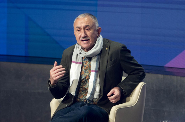 Archivo - El secretario general de UGT, Pepe Álvarez, interviene en una mesa de debate en la segunda edición del foro económico español ‘Wake Up, Spain!, Aprendizaje, crecimiento y sostenibilidad en la Europa solidaria’, en la Casa de América, a 4 de abri