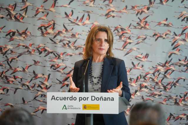 Archivo - La ministra de Transición Ecológica y Reto Demográfico, Teresa Ribera, durante la rueda de prensa tras la firma del acuerdo del protocolo del Parque Nacional de Doñana.
