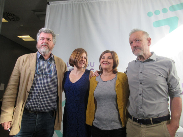 Archivo - Los diputados de Elkarrekin Podemos y candidatos a la reelección, Juantxo López de Uralde, Miren Gorrotxategi, Pilar Garrido y Roberto Uriarte analizan la situación política en Bilbao
