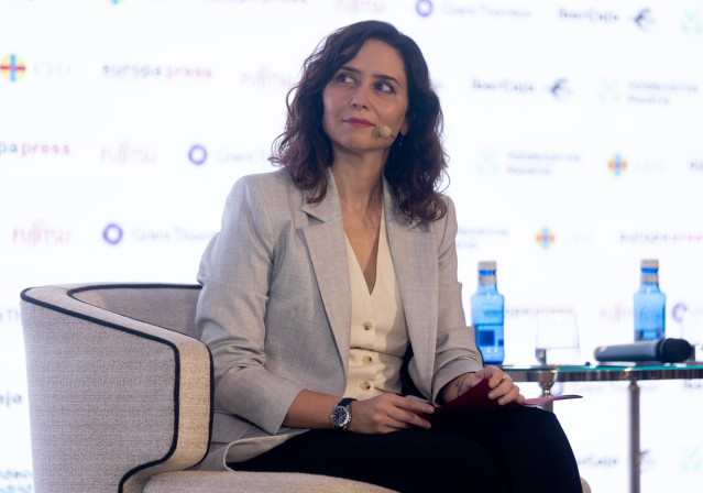 La presidenta de la Comunidad de Madrid, Isabel Díaz Ayuso, durante un Desayuno Madrid de Europa Press, en el Hotel Rosewood Villa Magna, a 16 de enero de 2024, en Madrid (España).