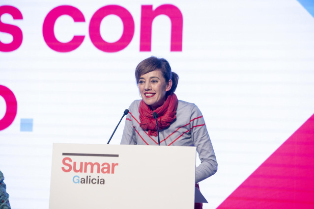 Archivo - La candidata de Sumar Galicia, Marta Lois, interviene durante su puesta de largo como candidata de Sumar Galicia, en el Auditorio Mar de Vigo, a 12 de enero de 2024, en Vigo, Pontevedra, Galicia (España). Movemento Sumar Galicia, Esquerda Unida